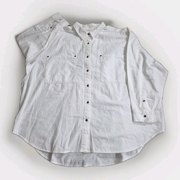 Aerie Oversized Shirt Women XXL Ivory LS Buttons Pockets Cotton Slouchy Top Boho - Picture 10 of 16